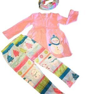 Christmas Snowman Toddler pink Outfit With Scarf‎ Set festive print